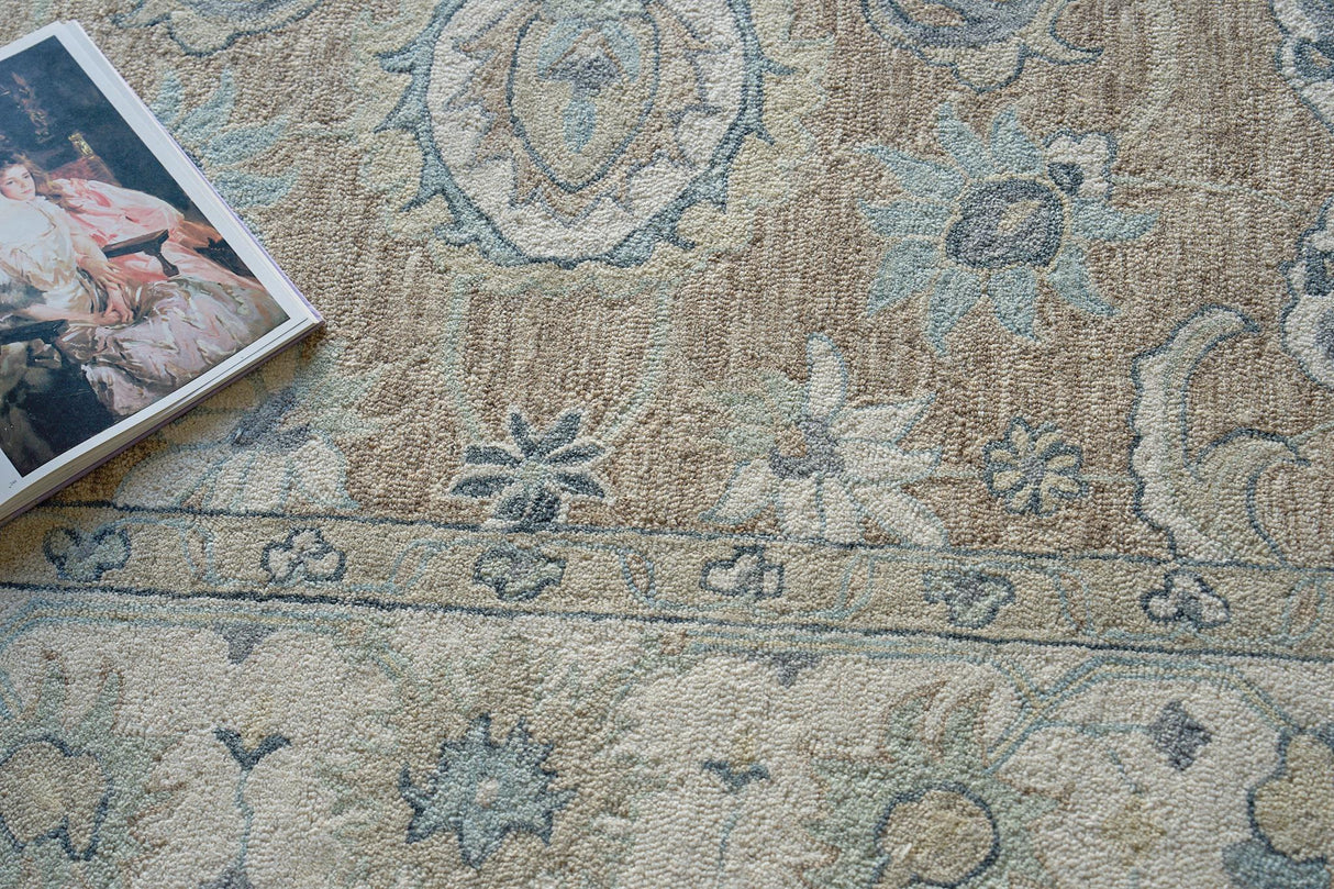 Exquisite Rugs Claremont Oushak Handmade Hand-tufted New Zealand Wool on Canvas 6795 Light Brown/Ivory 5' x 8' Area Rug