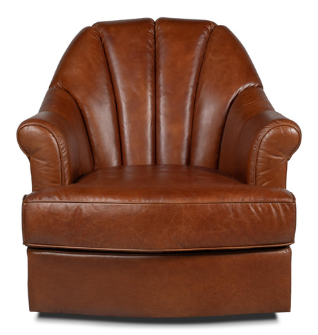 Sarreid Scoth Swivel Chair In Distilled Leather