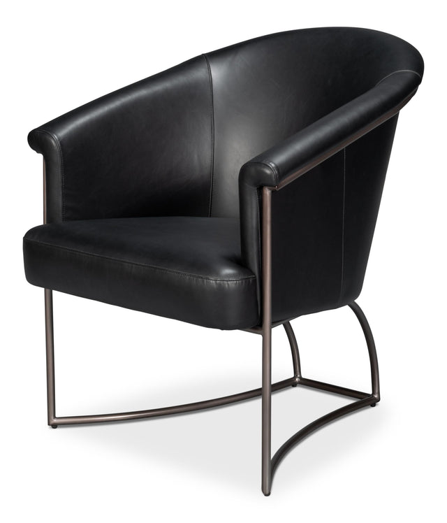 Sarreid Nagel Distilled Leather Chair Onyx Black