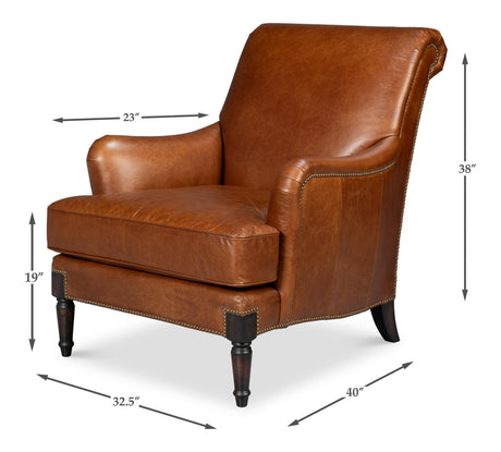 Sarreid Gaston Distilled Leather Chair  Brown