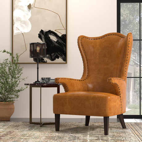 Sarreid Drake Distilled Leather Chair Cuba Brown