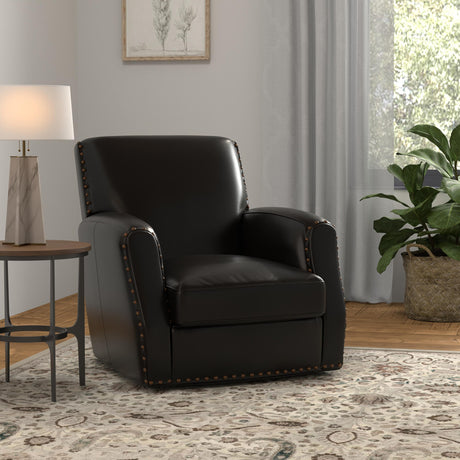 Sarreid Taft Leather Swivel Chair  Onyx Black