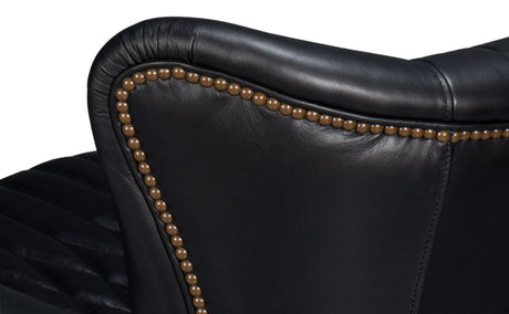 Sarreid Bugatti Leather Swivel Chair Onyx Black