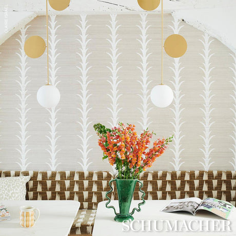 Schumacher Acanthus Stripe Sisal Fog & Chalk Wallpaper