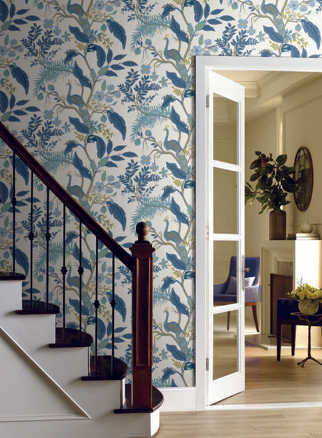 Rifle Paper Co. Peacock Blue/White Wallpaper